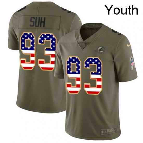 Youth Nike Miami Dolphins 93 Ndamukong Suh Limited OliveUSA Flag 2017 Salute to Service NFL Jersey